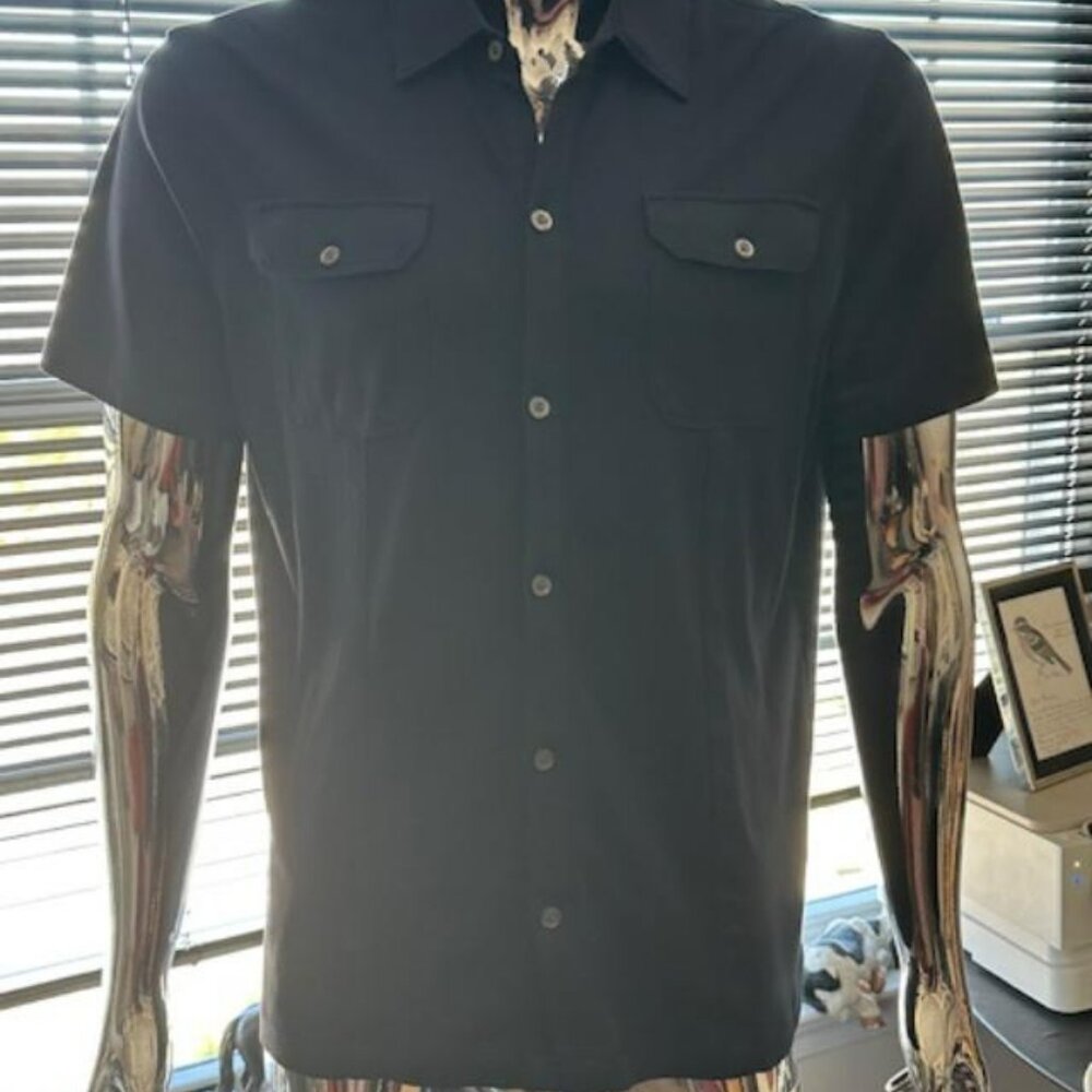 BR MEN'S LUXURY TOUCH COTTON NAVY BUTTON FRONT POLO - L